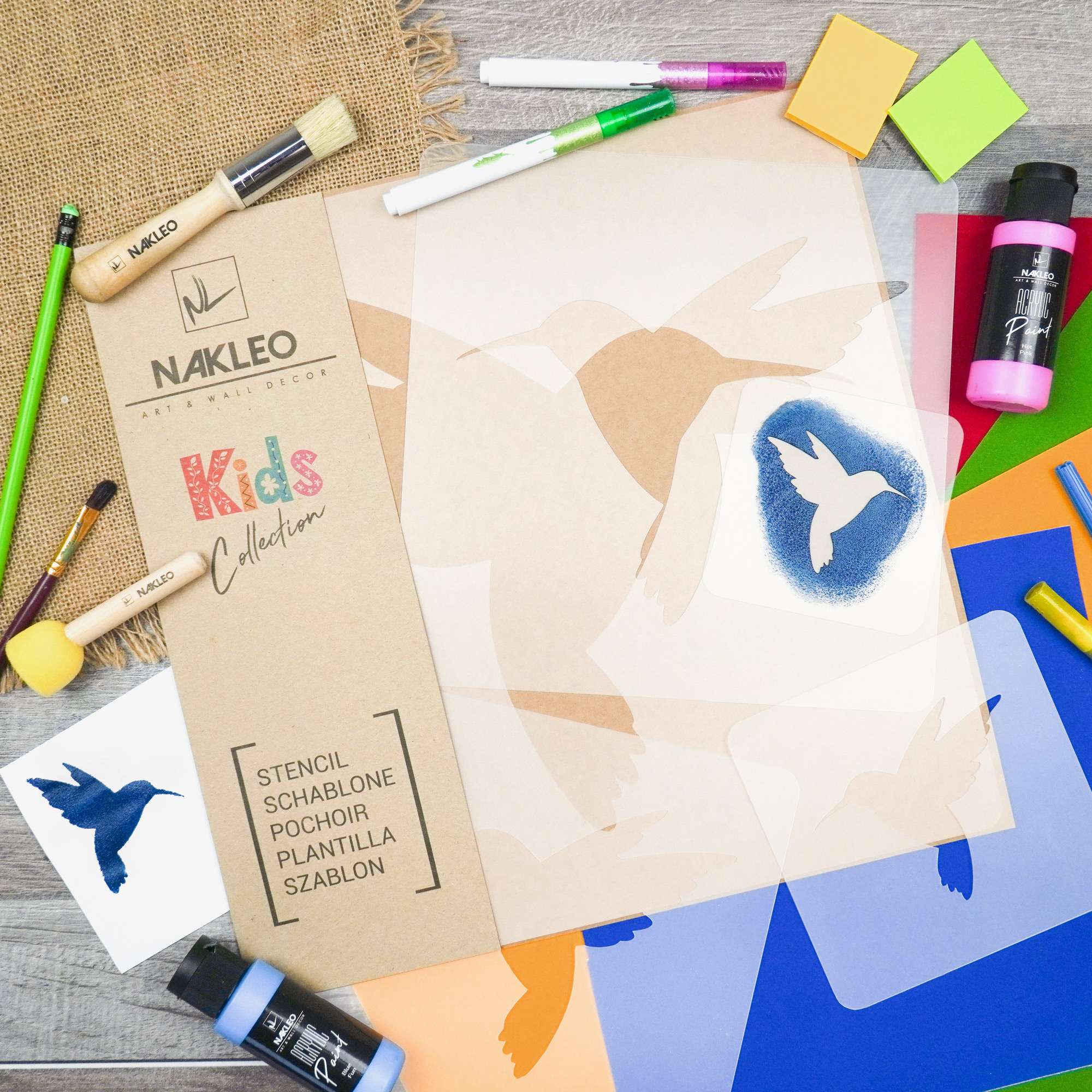KIDS Șablon de plastic reutilizabile (5 buc) // PASĂRE COLIBRI KIDS Șablon de plastic reutilizabile (5 buc) // PASĂRE COLIBRI