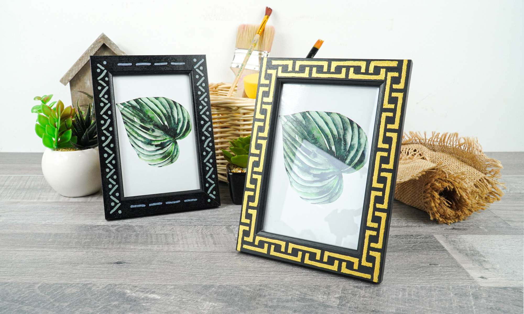 4 steps of stenciling the photo frame