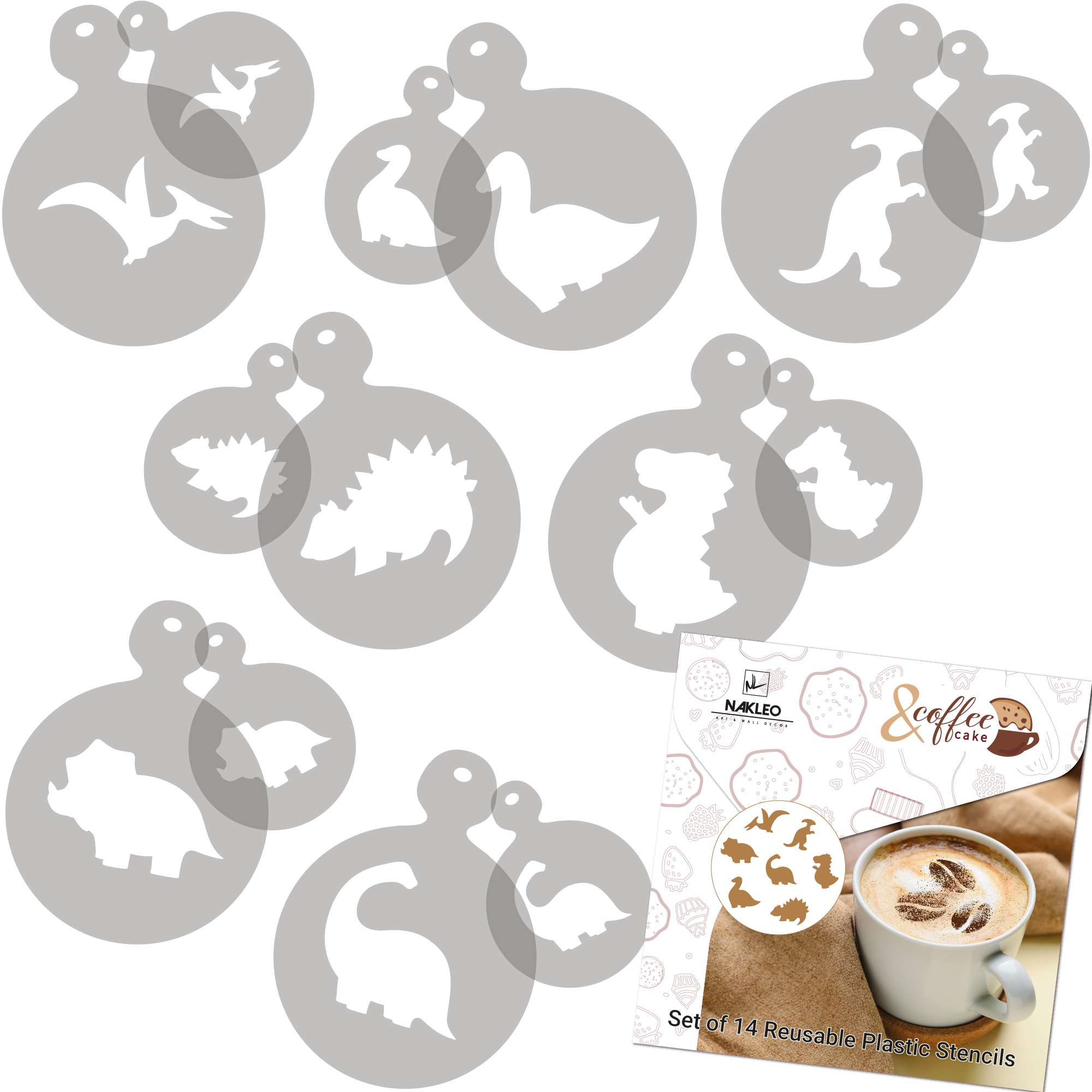 Cafea și Biscuiți Decorare Șabloane (14 buc.) // DINOZAURI Cafea și Biscuiți Decorare Șabloane (14 buc.) // DINOZAURI
