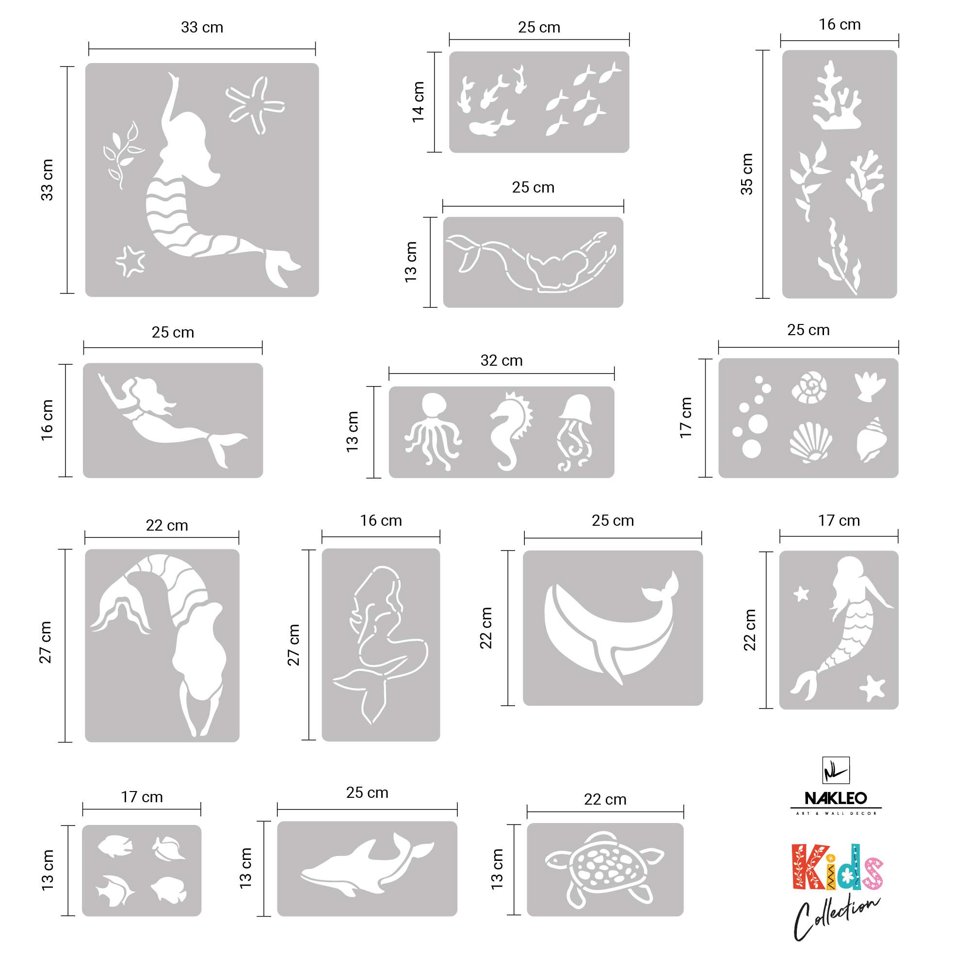 Șabloane de Pictură pentru Camera Copiilor // Set 14 buc // SIRENE Șabloane de Pictură pentru Camera Copiilor // Set 14 buc // SIRENE