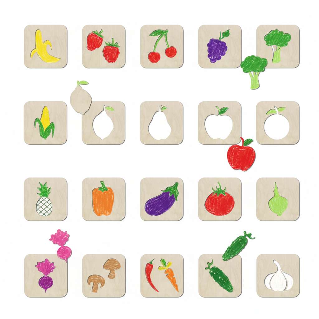 Șabloane din lemn pentru copii // Set de 20 buc. // FRUCTE & LEGUME Șabloane din lemn pentru copii // Set de 20 buc. // FRUCTE & LEGUME